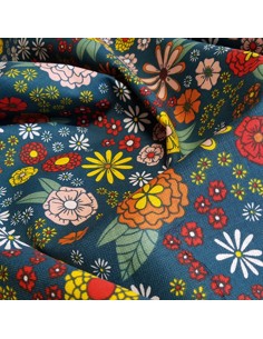 Tissu, Demi-natté Fleurs, Vert Canard, Laize 140 cm, 80% Coton 20% Polyester 2