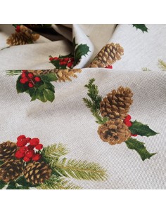 Tissu, Demi-natté Motif Houx de Noël, Multicolore, Laize 140 cm, Bachette Coton Polyester 2