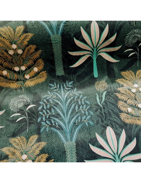 Tissu, Velours d'Ameublement Arbres Italiens Fleuris, Vert Forêt, Laize 145 cm, 100% Polyester 340g/m²