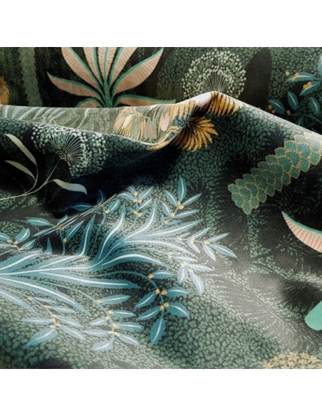 Tissu, Velours d'Ameublement Arbres Italiens Fleuris, Vert Forêt, Laize 145 cm, 100% Polyester 340g/m²