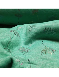 Tissu, Sweat Imprimé Fleurs de Pissenlits, Vert, Laize 150 cm, Mélange Coton Polyester Spandex 2