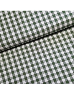 Tissu, Vichy Carreaux Moyens, Vert Olive et Blanc, Laize 144 cm, 100% Coton
