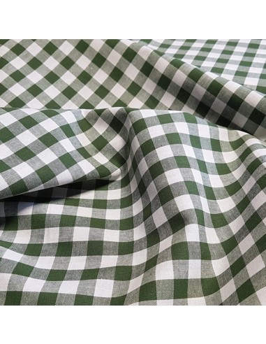Tissu, Vichy Carreaux Moyens, Vert Olive et Blanc, Laize 144 cm, 100% Coton