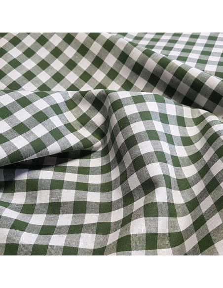 Tissu, Vichy Carreaux Moyens, Vert Olive et Blanc, Laize 144 cm, 100% Coton