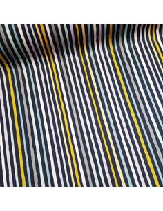 Tissu, Coton Enduit Rayures, Marine Multicolore, Laize 150 cm, 80% Coton 20% Acrylique