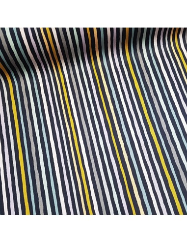 Tissu, Coton Enduit Rayures, Marine Multicolore, Laize 150 cm, 80% Coton 20% Acrylique