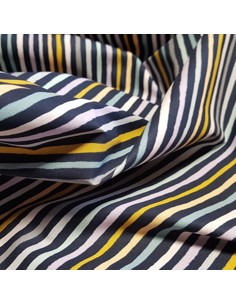 Tissu, Coton Enduit Rayures, Marine Multicolore, Laize 150 cm, 80% Coton 20% Acrylique 2