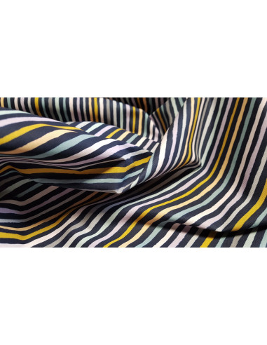 Coton enduit, rayures colorées, marine