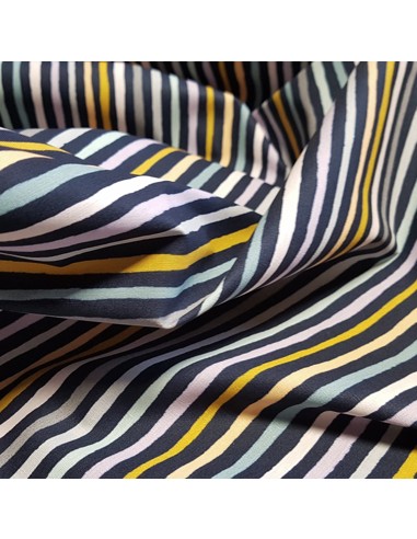 Tissu, Coton Enduit Rayures, Marine Multicolore, Laize 150 cm, 80% Coton 20% Acrylique