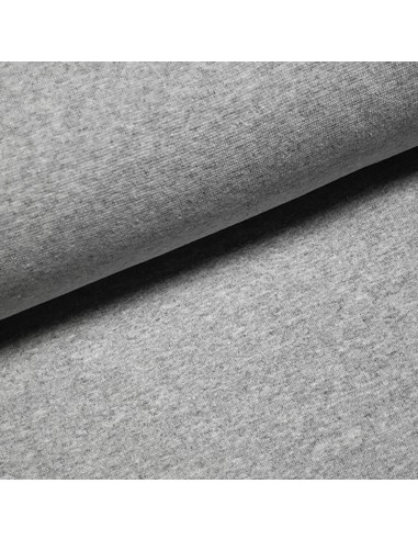 Tissu, Bord-côte tubulaire, Gris chiné, Laize 80 cm, Coton recyclé