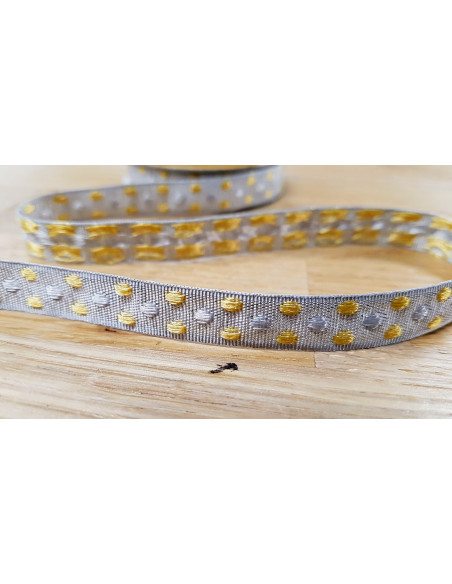 Ruban 12mm, bobinette de 2m, or & argent