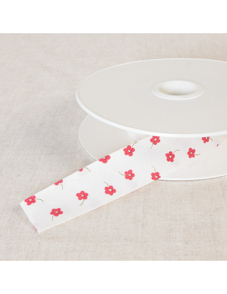 Biais tout textile, 25mm, petites fleurs