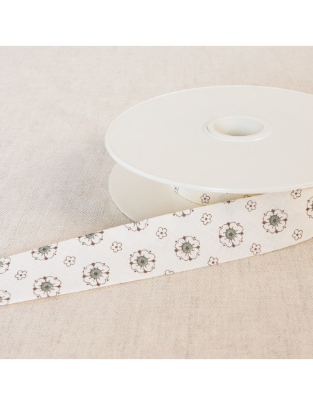 Biais tout textile, 25mm, fleurs