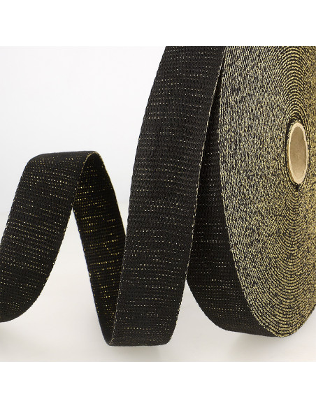 Sangle lurex, 30mm, noir lurex doré