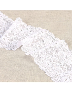 Ruban dentelle élastique fleurs, 10cm, blanc
