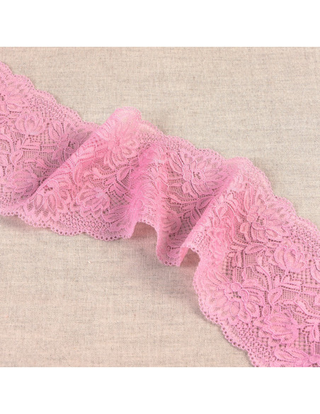 Ruban dentelle élastique fleurs, 10cm, rose