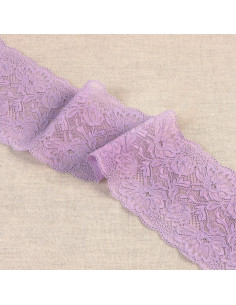 Ruban dentelle élastique fleurs, 10cm, parme