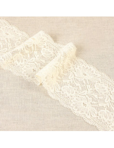 Ruban dentelle élastique fleurs, 10cm, écru