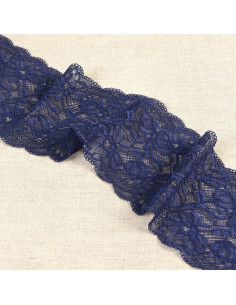 Ruban dentelle élastique fleurs, 10cm, bleu marine