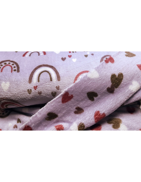 Polaire doudou, double face, arc-en-ciel et coeurs