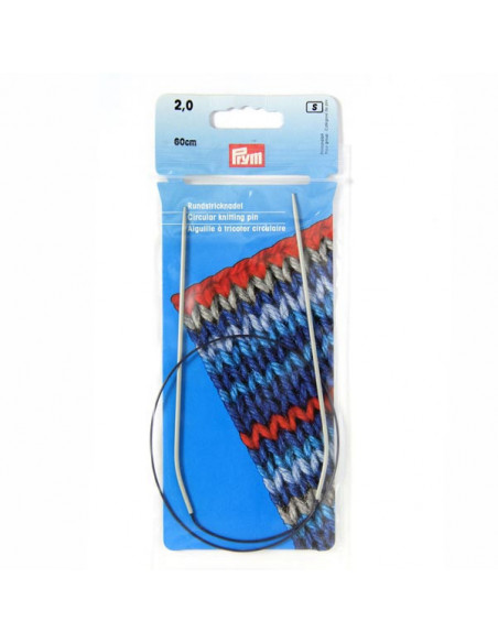 Aiguilles à tricoter circulaires, aluminium, 60cm, Ø 2,0mm, gris