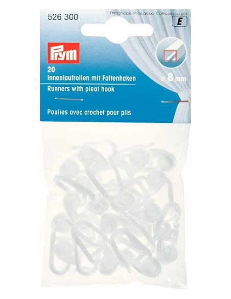 Poulies avec crochet pour plis, 8mm, blanc, 20 pièces