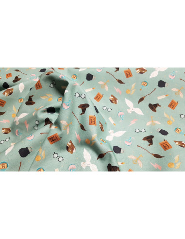 Popeline de coton Harry Potter, vert pâle