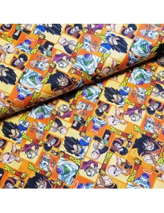 Tissu, Popeline de Coton, DragonBall Multicolore, Laize 150 cm, 100% Coton