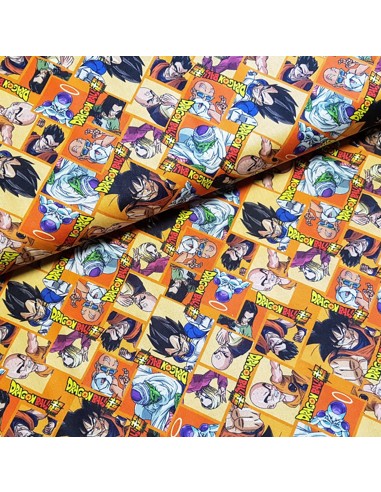 Tissu, Popeline de Coton, DragonBall Multicolore, Laize 150 cm, 100% Coton
