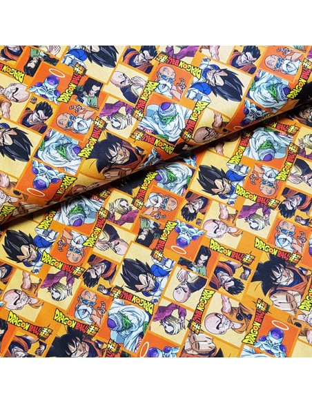 Tissu, Popeline de Coton, DragonBall Multicolore, Laize 150 cm, 100% Coton