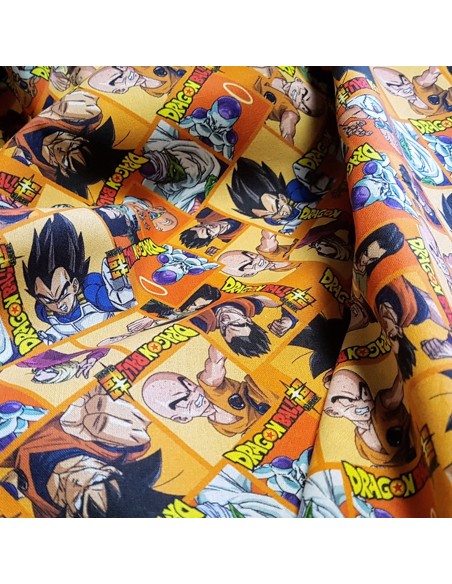 Tissu, Popeline de Coton, DragonBall Multicolore, Laize 150 cm, 100% Coton