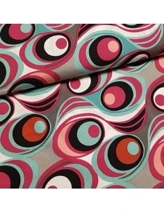 Tissu, Viscose Motifs Rétro 70's, Multicolore, Laize 140 cm, 100% Viscose 133g/m²