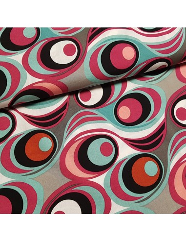 Tissu, Viscose Motifs Rétro 70's, Multicolore, Laize 140 cm, 100% Viscose 133g/m²