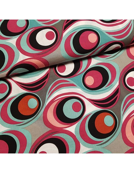 Tissu, Viscose Motifs Rétro 70's, Multicolore, Laize 140 cm, 100% Viscose 133g/m²