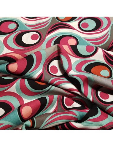 Tissu, Viscose Motifs Rétro 70's, Multicolore, Laize 140 cm, 100% Viscose 133g/m²