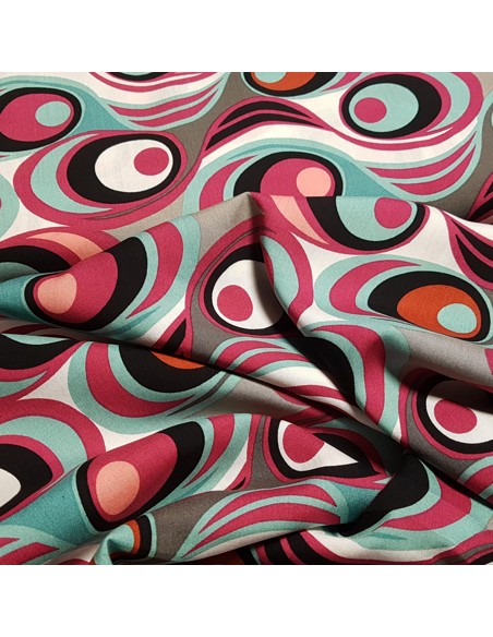 Tissu, Viscose Motifs Rétro 70's, Multicolore, Laize 140 cm, 100% Viscose 133g/m²
