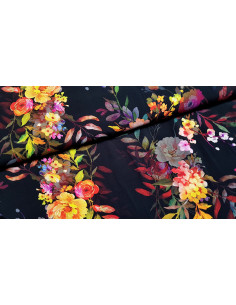 Viscose fleurs colorées sur fond noir