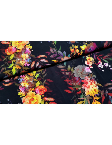 Viscose fleurs colorées sur fond noir