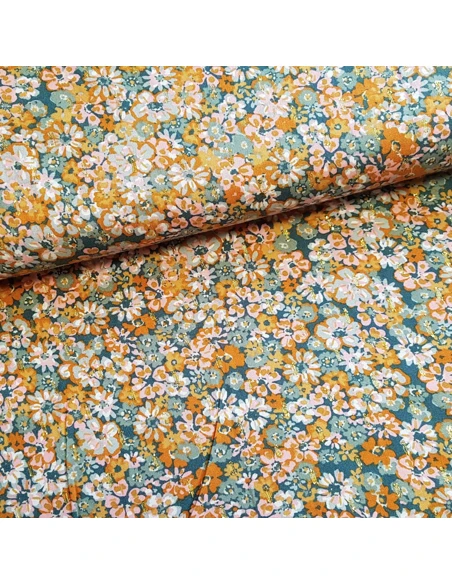 Tissu, Viscose Lurex Fleuri Vintage, Multicolore, Laize 140 cm, 90% Viscose 10% Lurex 154g/ml