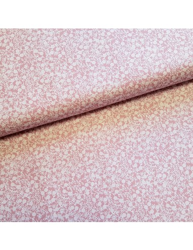 Tissu, Popeline de Coton Fleurie, Rose Poudré, Laize 148 cm, 100% Coton 130g/m²