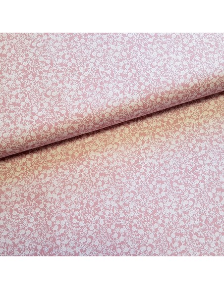 Tissu, Popeline de Coton Fleurie, Rose Poudré, Laize 148 cm, 100% Coton 130g/m²