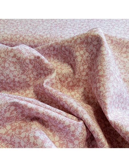 Tissu, Popeline de Coton Fleurie, Rose Poudré, Laize 148 cm, 100% Coton 130g/m²