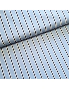 Tissu, Popeline de Coton Rayée, Bleu, Laize 148 cm, 100% Coton 192g/m²