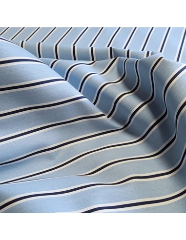 Tissu, Popeline de Coton Rayée, Bleu, Laize 148 cm, 100% Coton 192g/m²