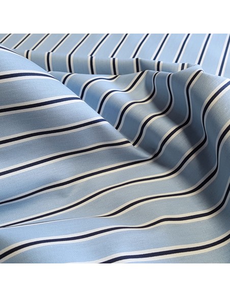 Tissu, Popeline de Coton Rayée, Bleu, Laize 148 cm, 100% Coton 192g/m²