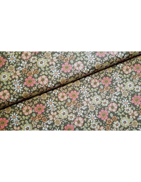 Popeline de coton, fleurs 70's