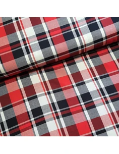Tissu, Twill de Viscose Carreaux, Rouges et Bleu Marine, Laize 140 cm, 100% Viscose 182g/ml