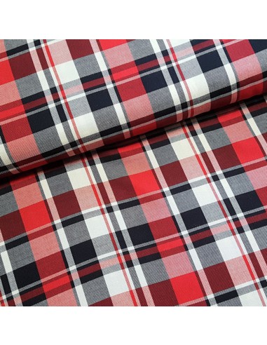 Tissu, Twill de Viscose Carreaux, Rouges et Bleu Marine, Laize 140 cm, 100% Viscose 182g/ml