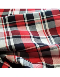 Tissu, Twill de Viscose Carreaux, Rouges et Bleu Marine, Laize 140 cm, 100% Viscose 182g/ml 2