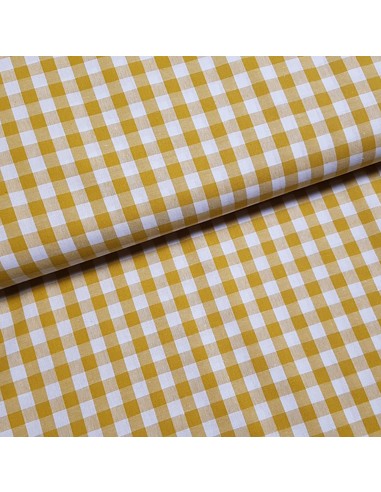 Tissu, Vichy Carreaux 10mm, Jaune Moutarde, Laize 144 cm, 100% Coton 110g/m²